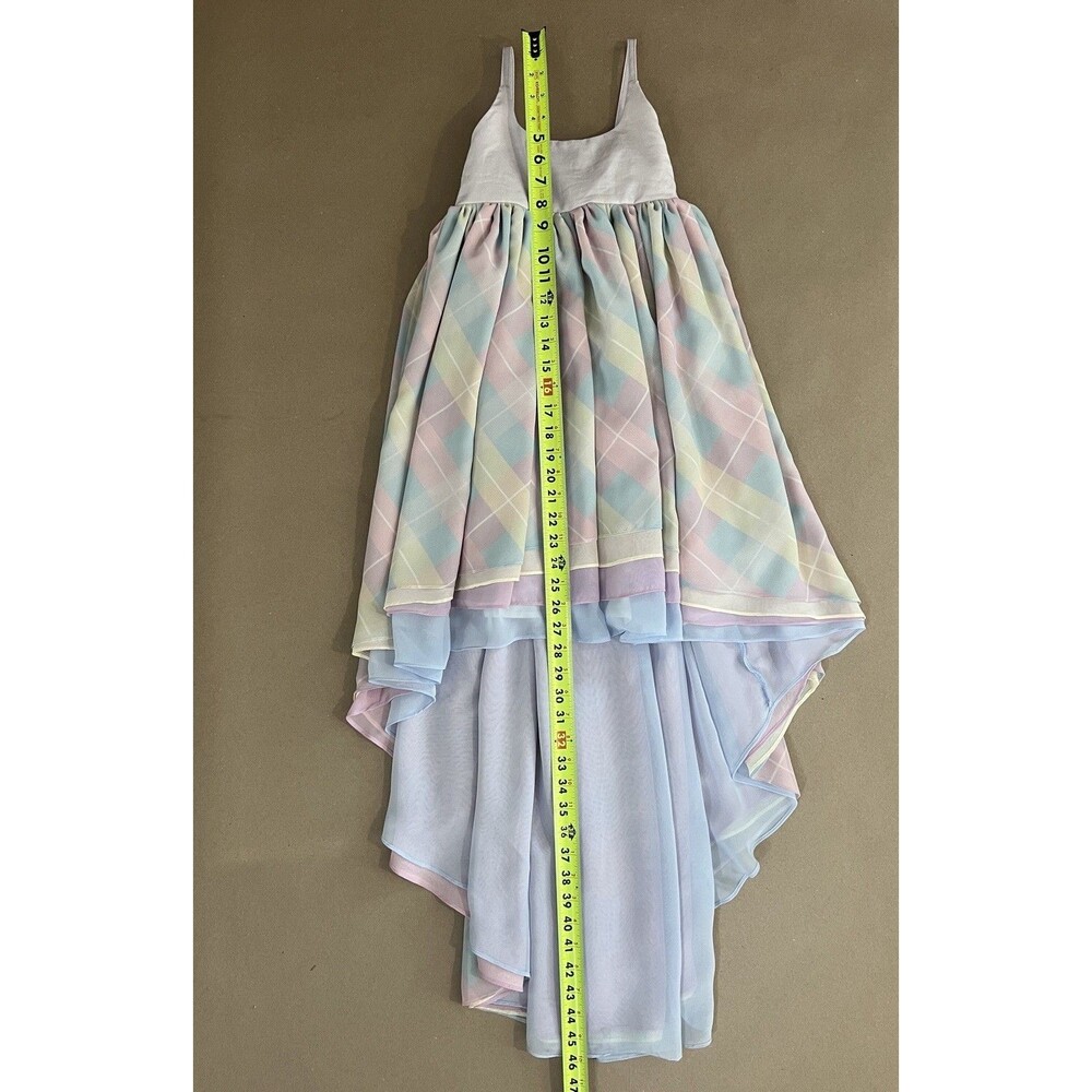Pleiades Girls Size 8 Plaid Pastel High Low Chiffon Dress! - Picture 4 of 5